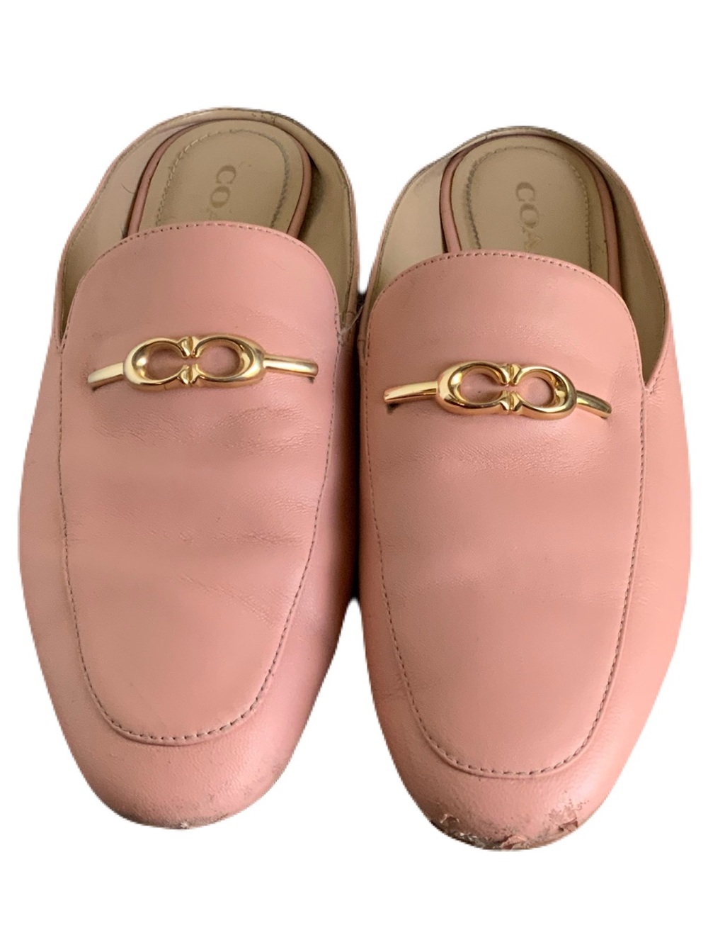 Coach Sienna Pink Leather Backless Mules with Gold-Tone Hardware